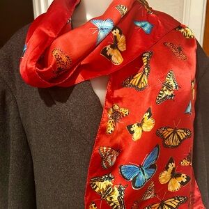Red American museum of natural history, gorgeous  silk Butterfly Print Scarf